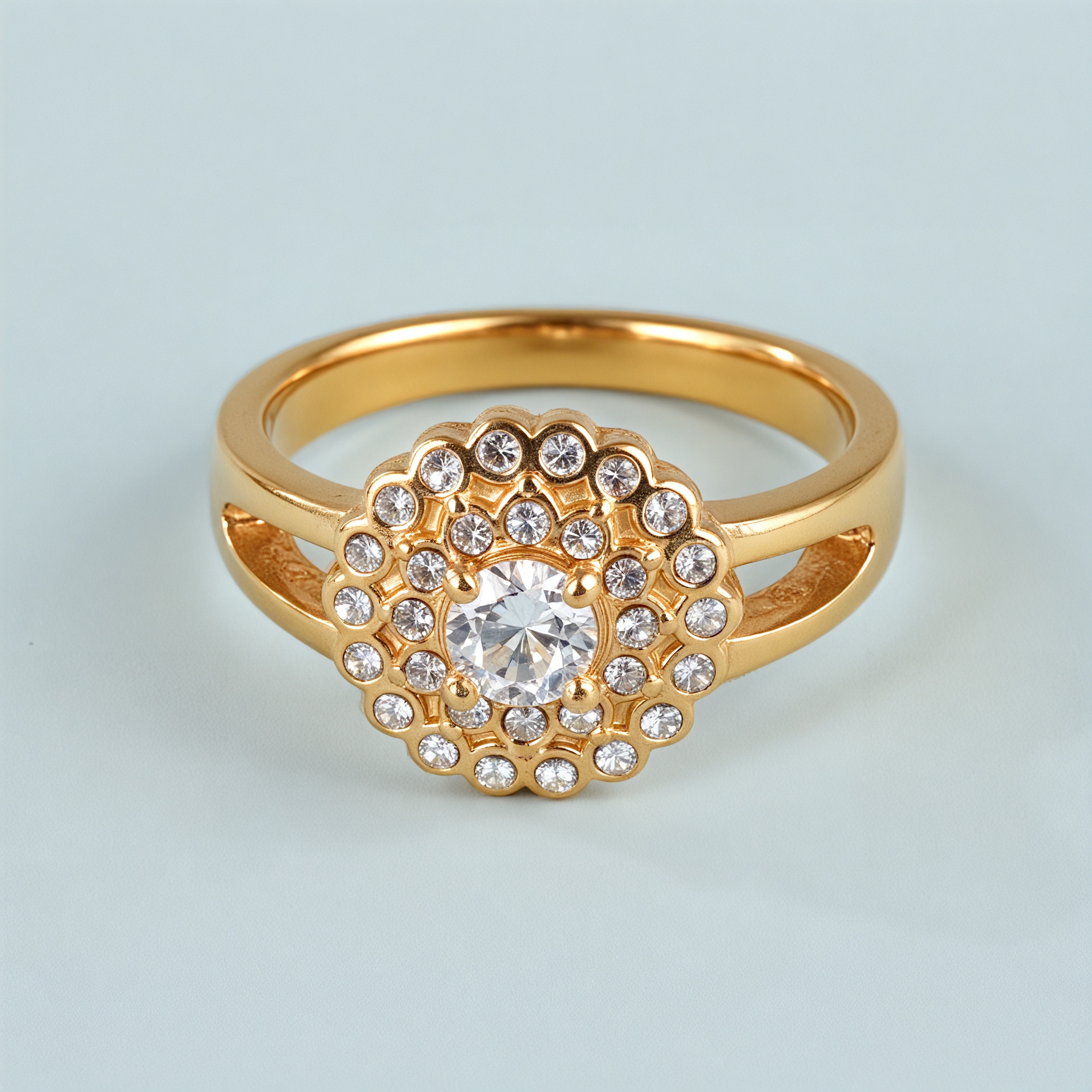 Gold Flower Diamond Large Size Women's Stainless Steel Waterproof Ring丨PL209-JinBaoJewerly