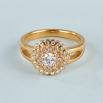 Gold Flower Diamond Large Size Women's Stainless Steel Waterproof Ring丨PL209-JinBaoJewerly