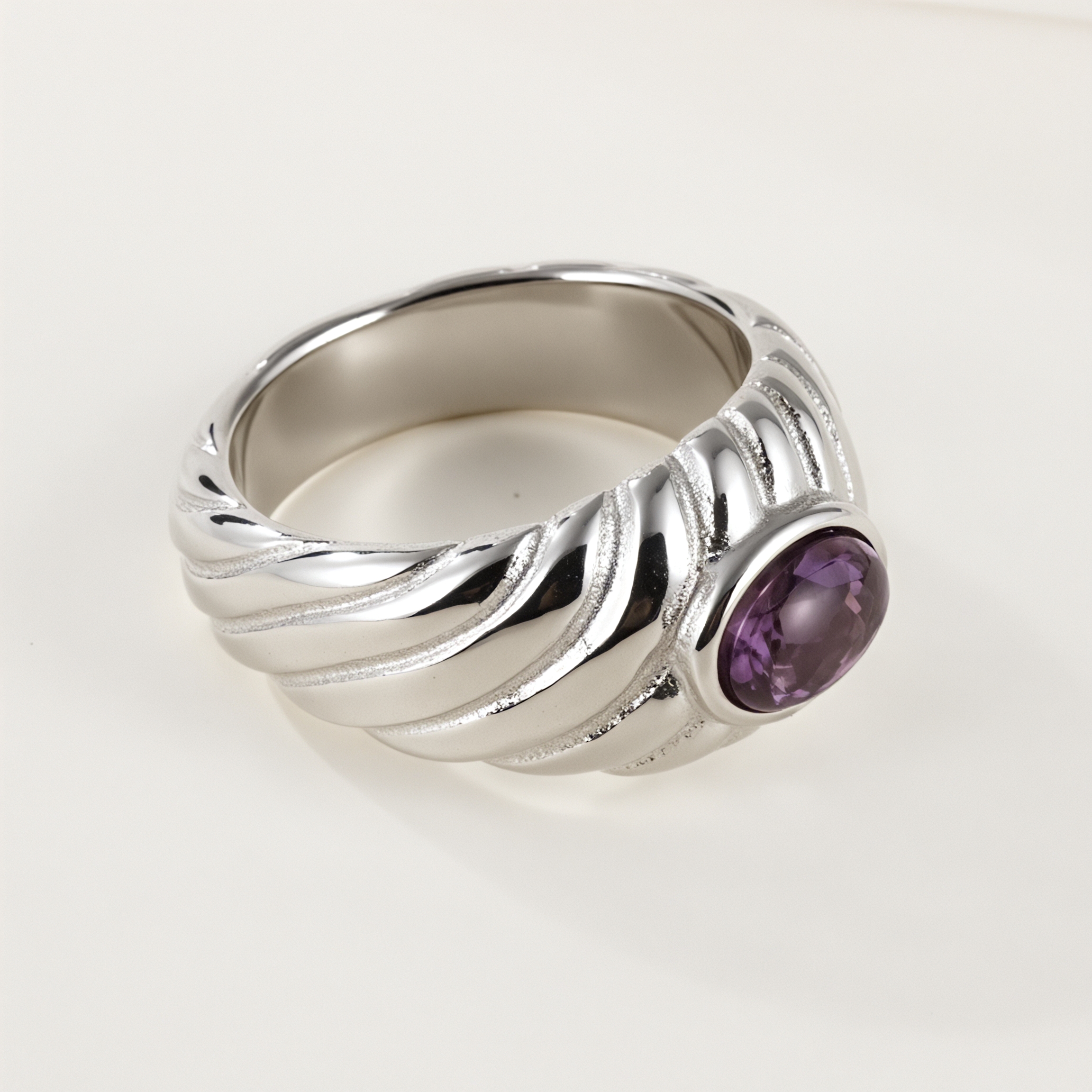 Simple Retro Inlaid Amethyst Stainless Steel Women's Waterproof Ring丨K00632-JinBaoJewerly
