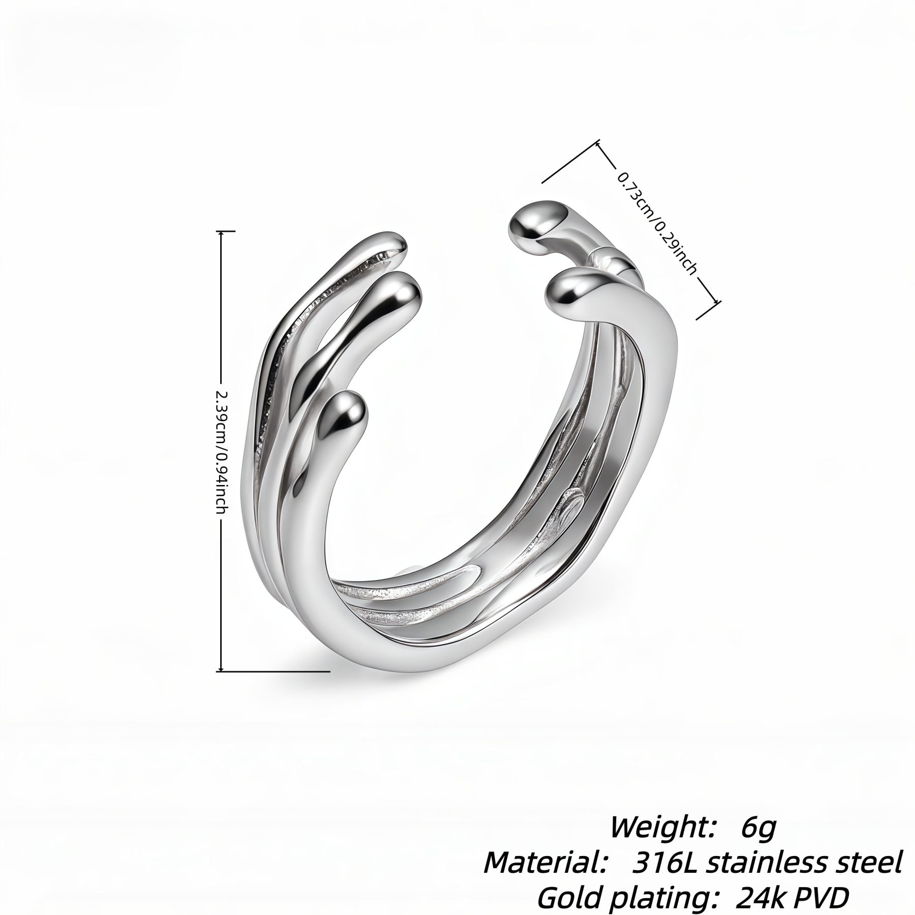 Minimalist Open Cuff Ring Stainless Steel Sleek Design for Women | N001381