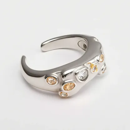 Creative Irregular Wave Inlaid Diamond Stainless Steel Unisex Ring丨WF-771-JinBaoJewerly