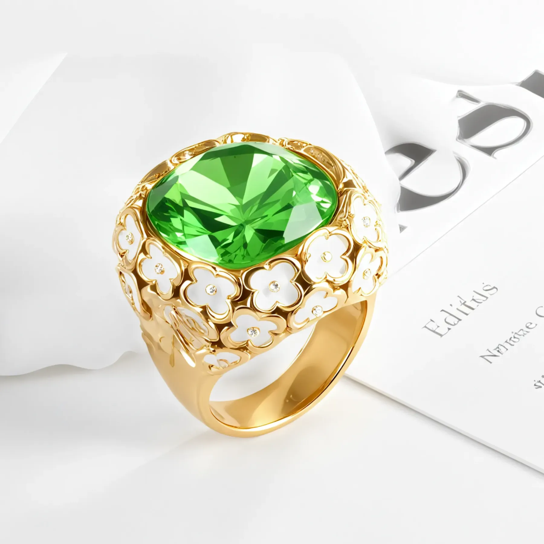 Vintage Inspired Flower Border Stainless Steel Gemstone Ring Women Ring | G004468-JinBaoJewerly