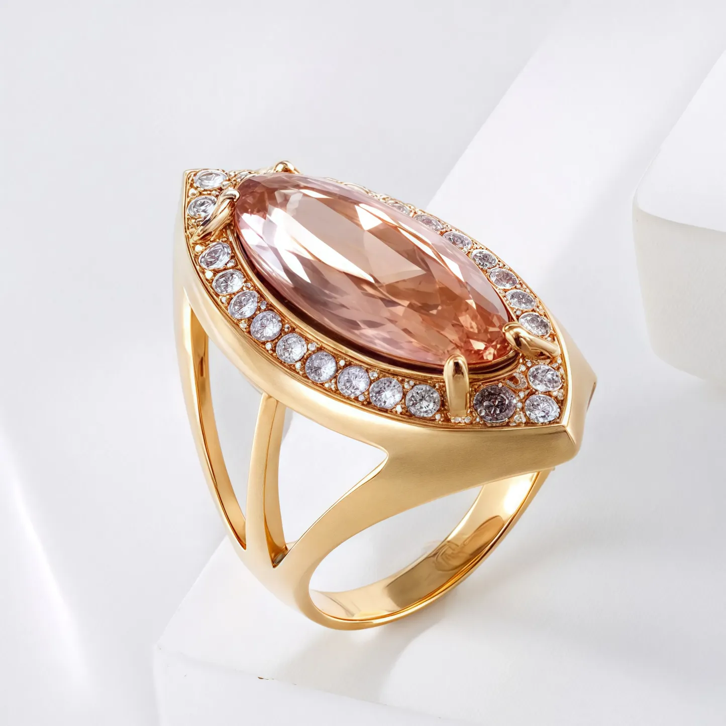 Luxurious Gemstone Stainless Steel Ring Golden Modern Design for Women | BL762-JinBaoJewerly