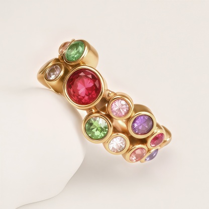 Colorful Gem 316L Stainless Steel Gold - Plated Unique Women's Ring | N001932J-JinBaoJewerly
