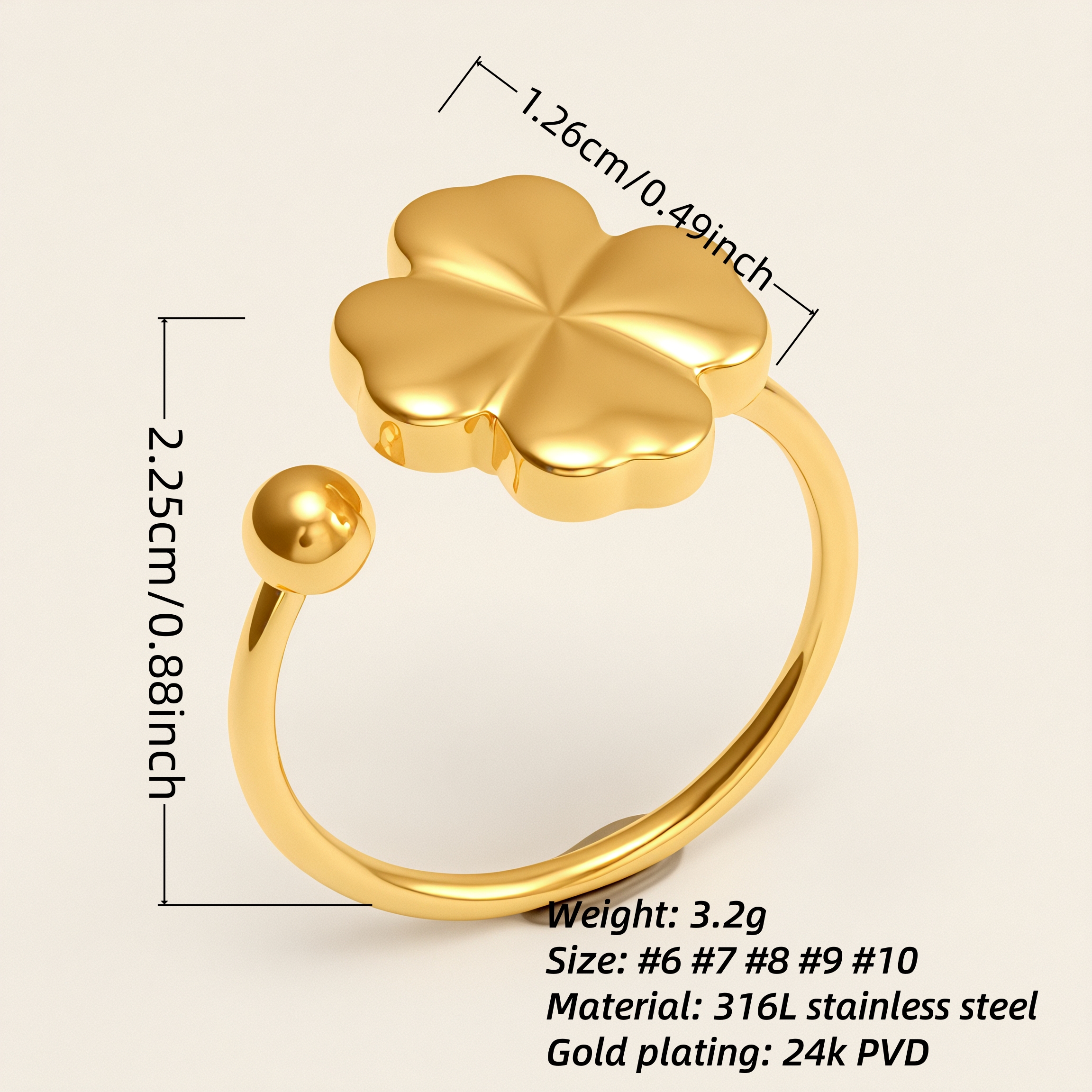 Four - Leaf Clover Gold Stainless Steel Ring, Stylish Versatile Women's Ring | G006343-JinBaoJewerly