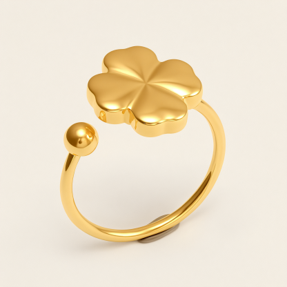 Four - Leaf Clover Gold Stainless Steel Ring, Stylish Versatile Women's Ring | G006343-JinBaoJewerly