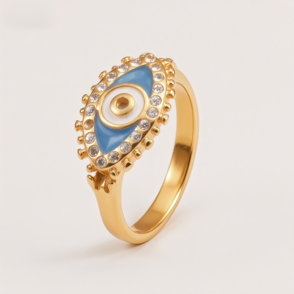 Women's Gold-Tone Evil Eye Ring with Rhinestones