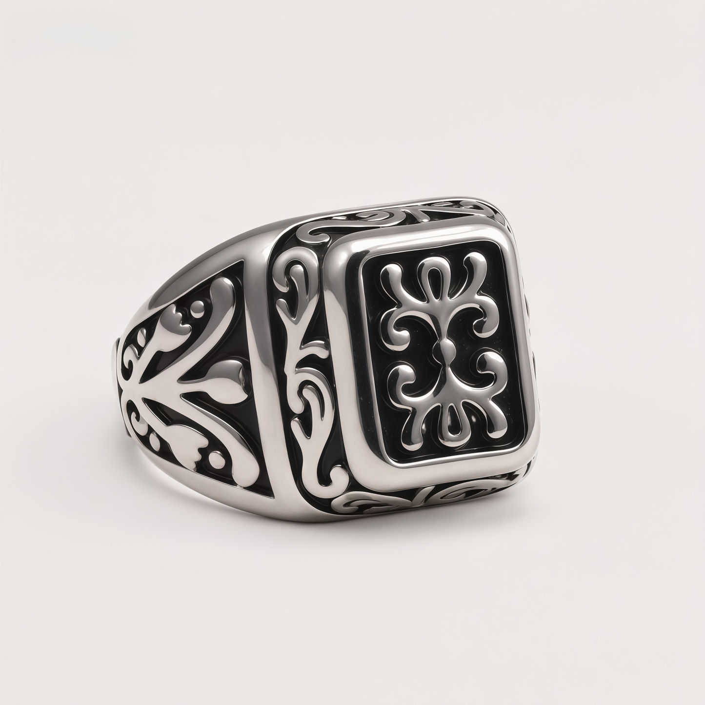 Men's Gothic Floral Pattern Statement Ring | DZ1632