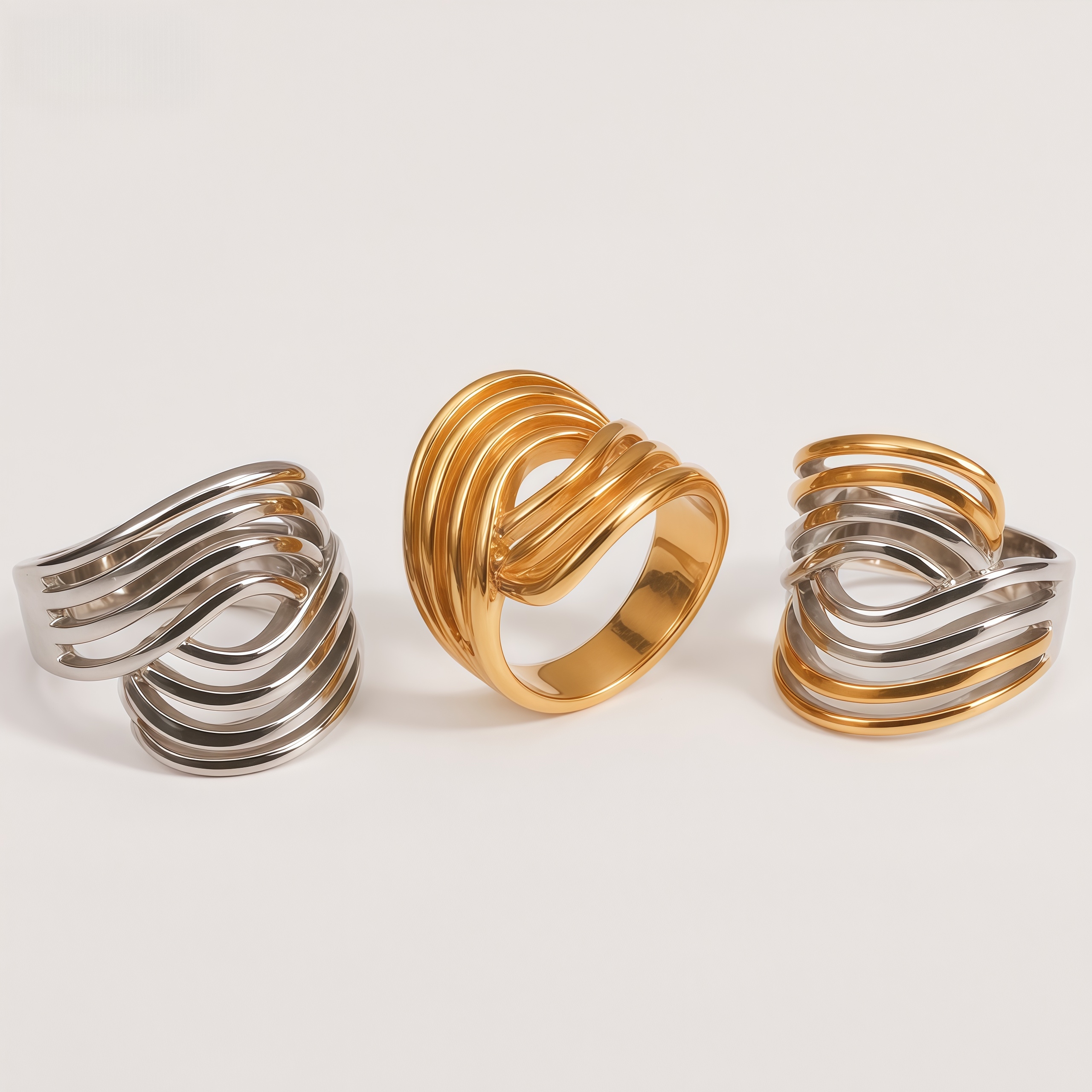 Geometric Layered Design Ring Women's Elegant Stainless Steel Ring | G00915