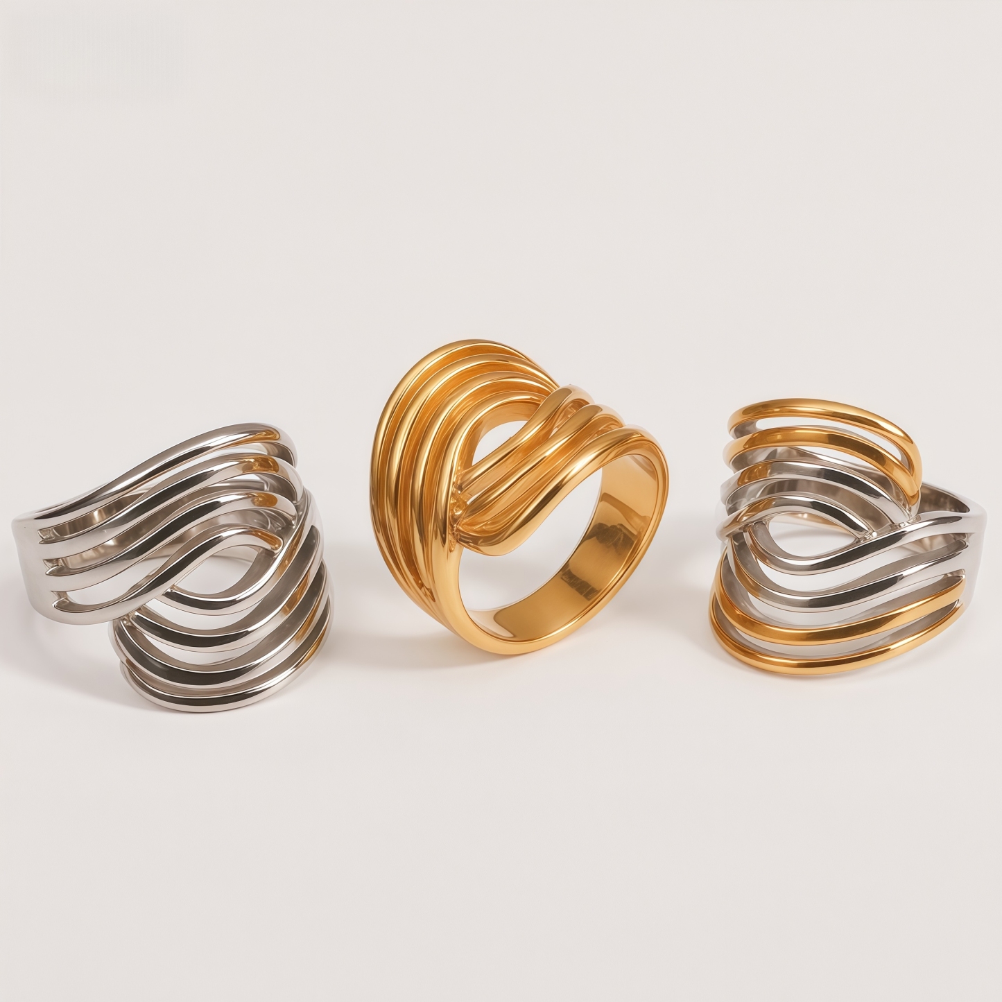 Geometric Layered Design Ring Women's Elegant Stainless Steel Ring | G00915