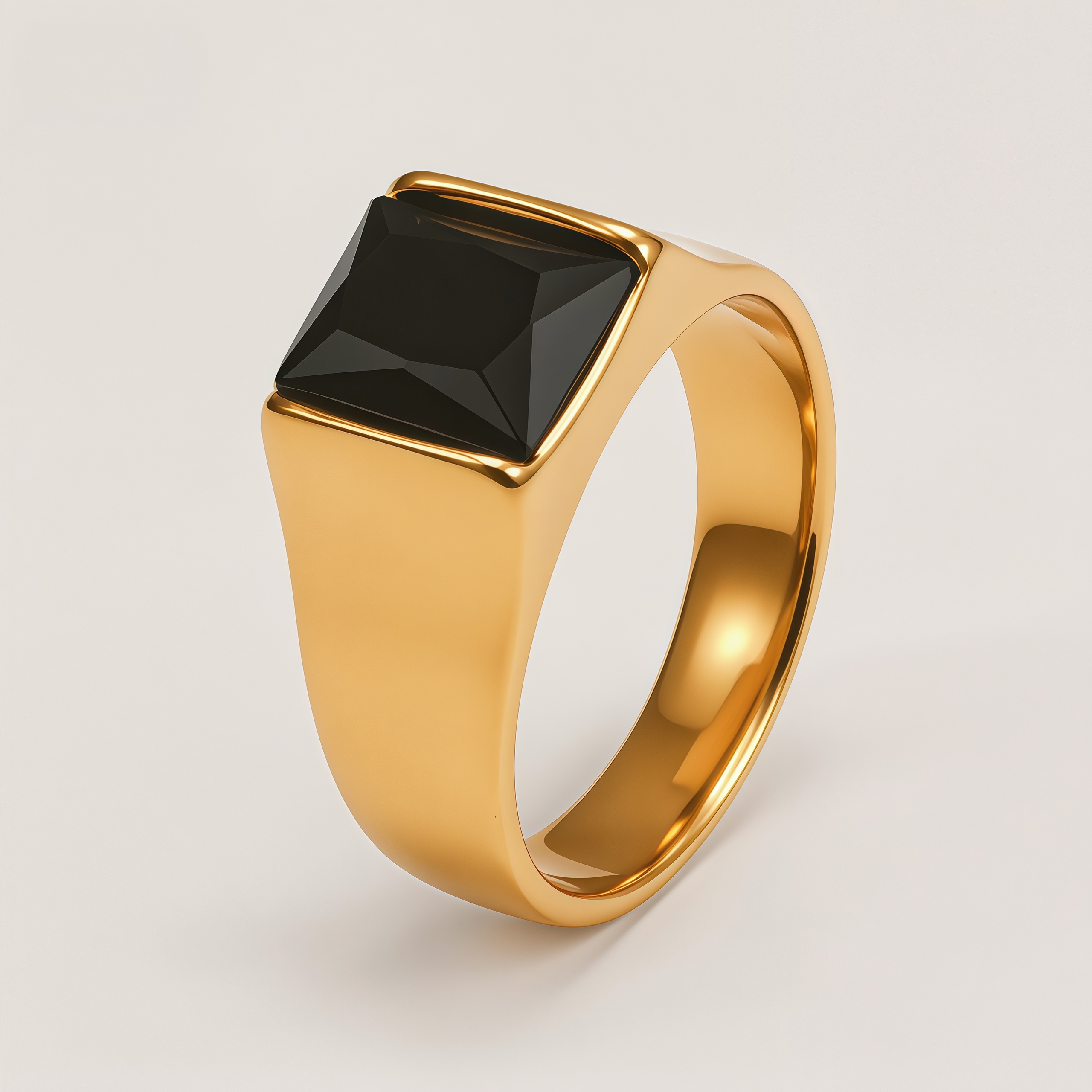 Men's Titanium Steel Gold-Plated Square Ruby-Style Ring | N00699J