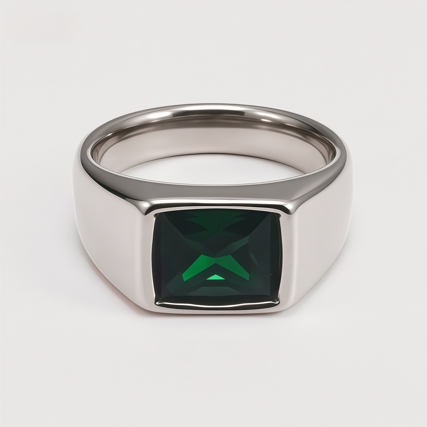 Men's Stainless Steel Colorful Emerald Cut Cubic Zirconia Ring | BL481G