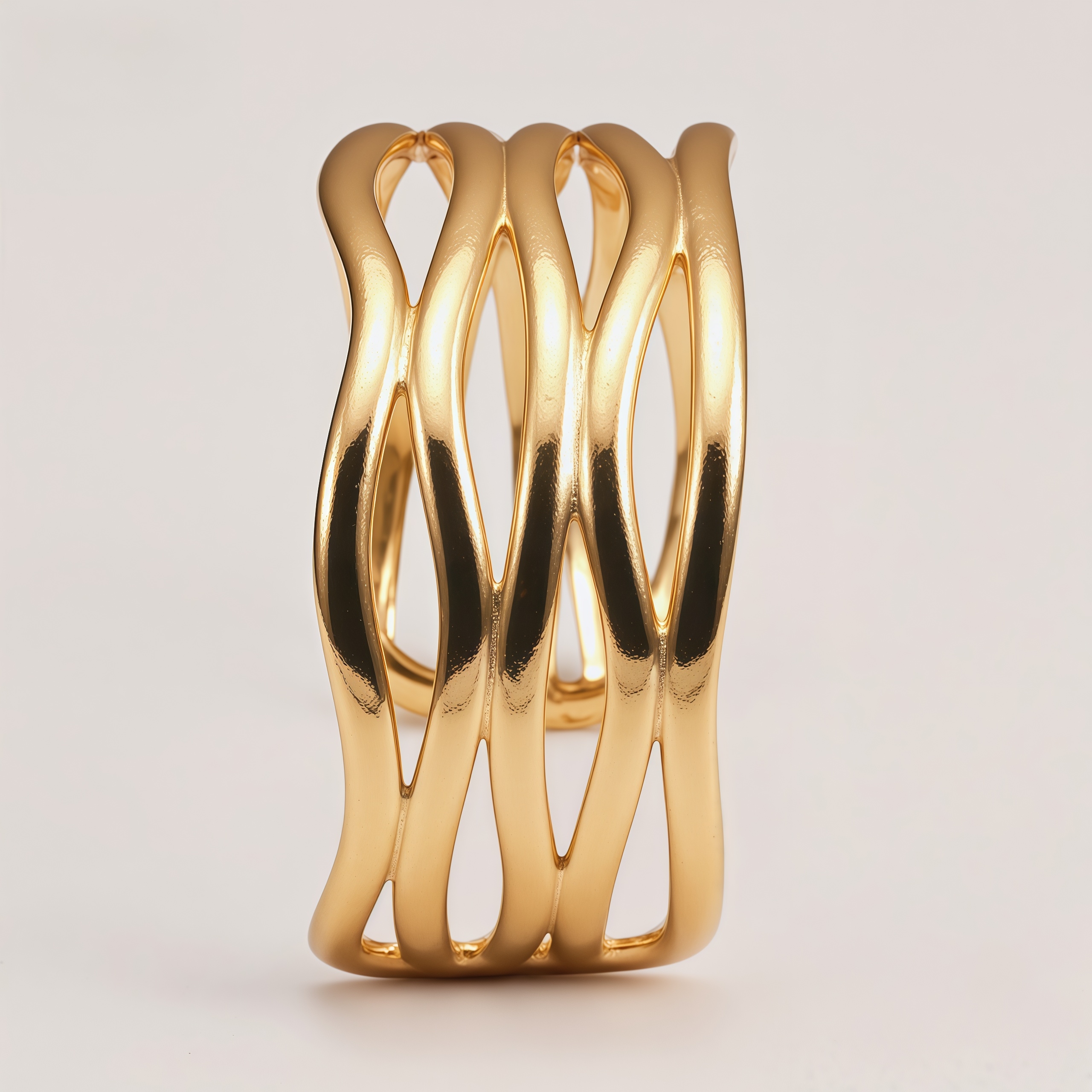 Stainless Steel Gold Plated Wave Hollow Out Wide Cuff Bangle for Women