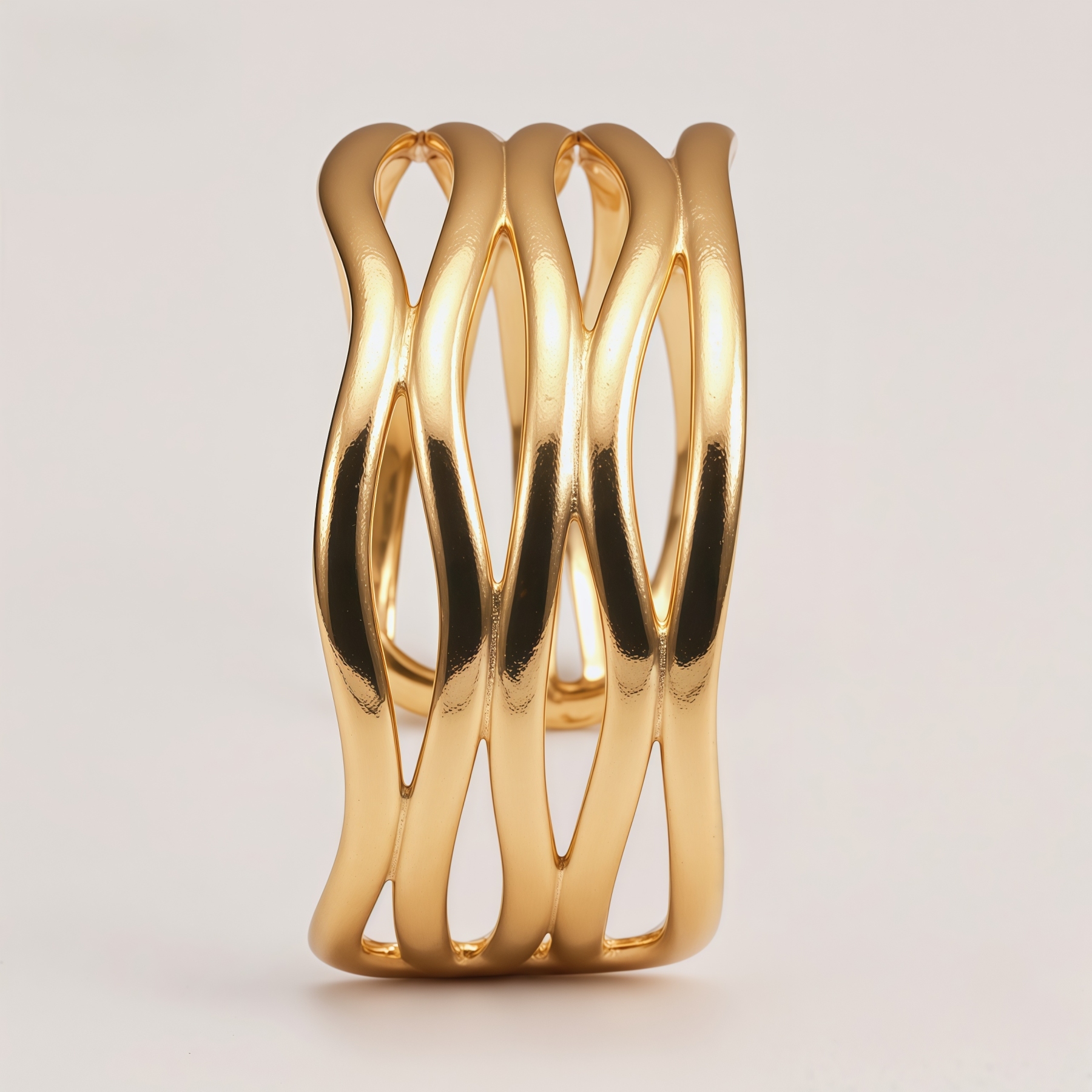 Stainless Steel Gold Plated Wave Hollow Out Wide Cuff Bangle for Women