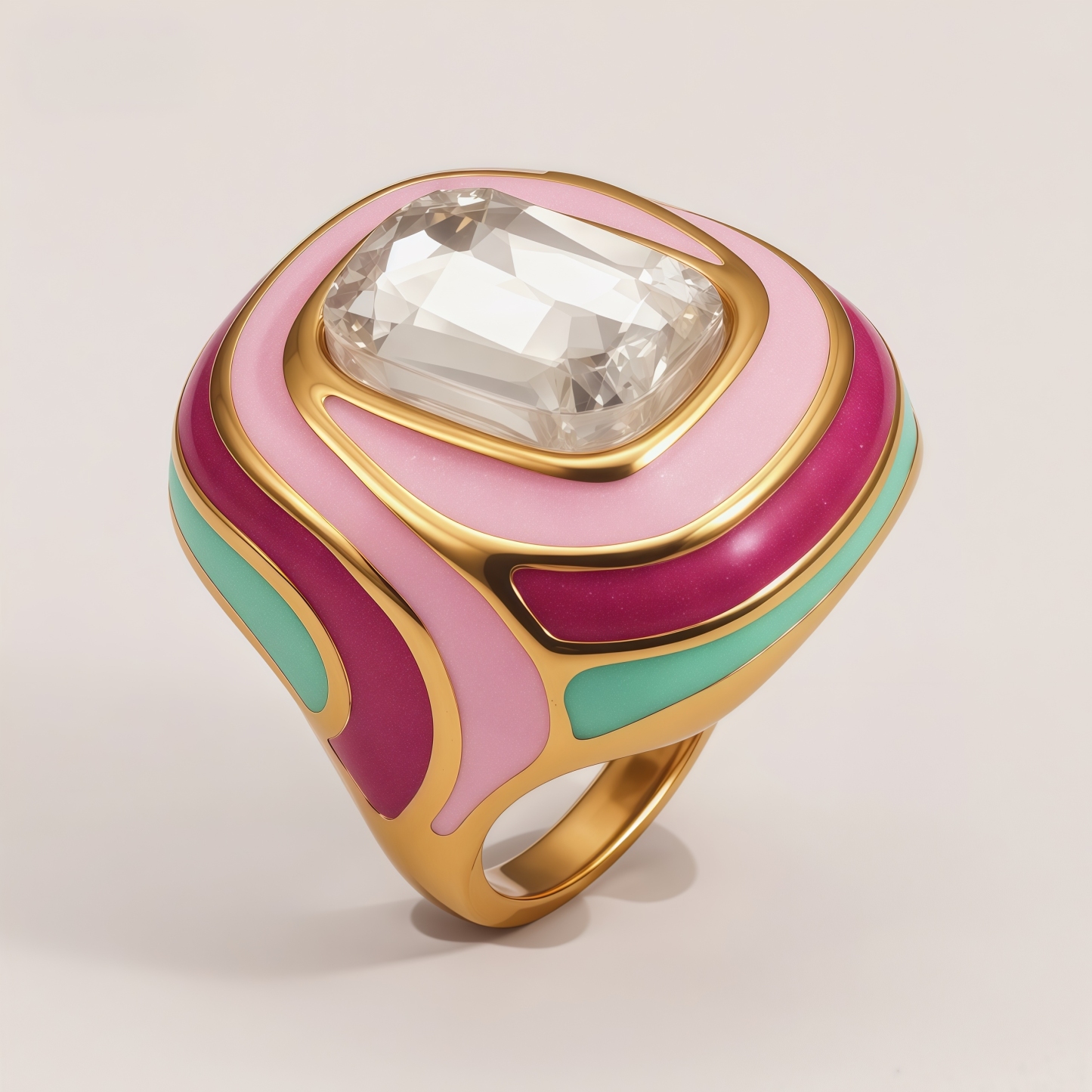 Luxury Rectangular Crystal Ring Gold Stainless Steel Artistic Design Women Ring | G004472J