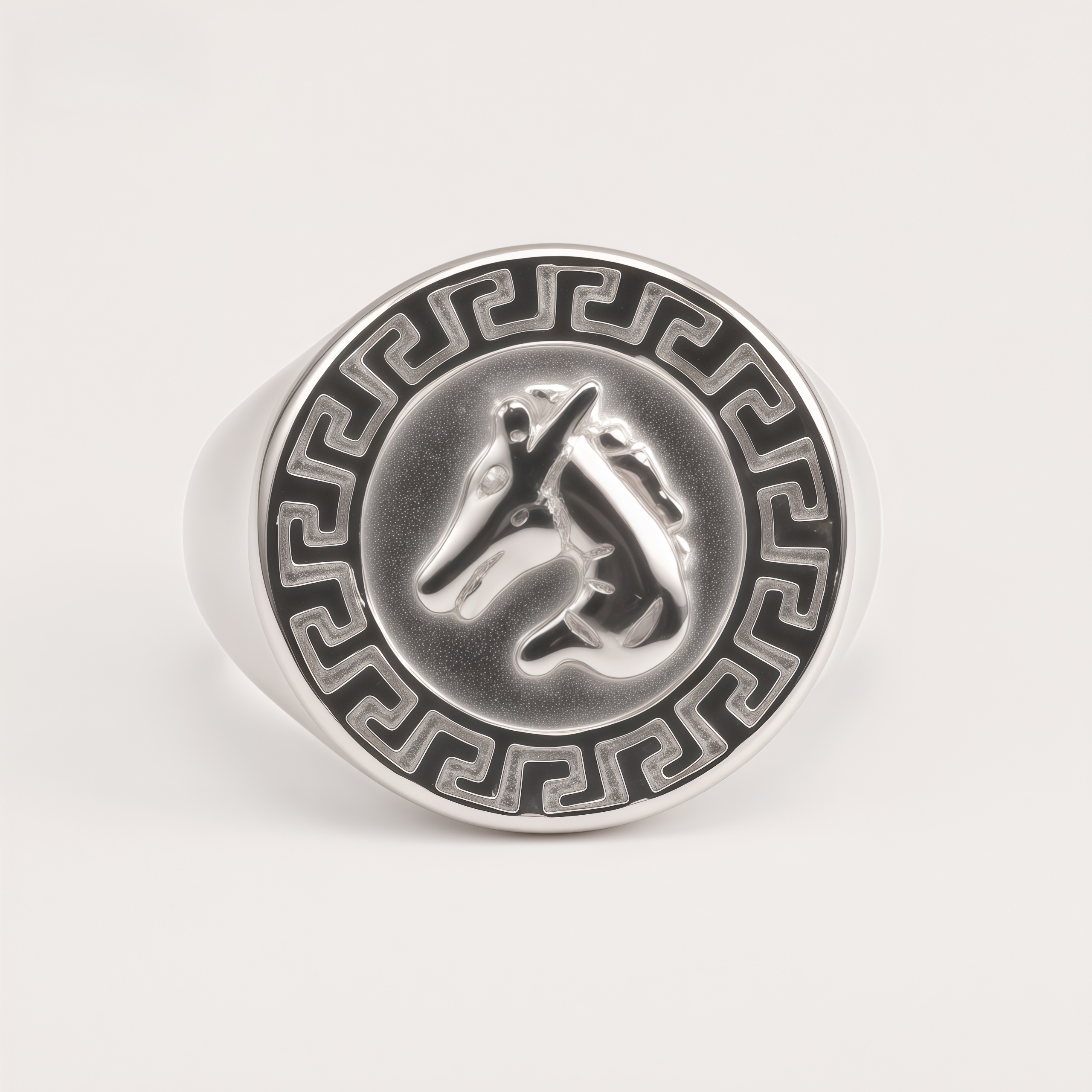 Vintage Horse Head Stainless Steel Greek Key Pattern Men's Ring | DZ1678