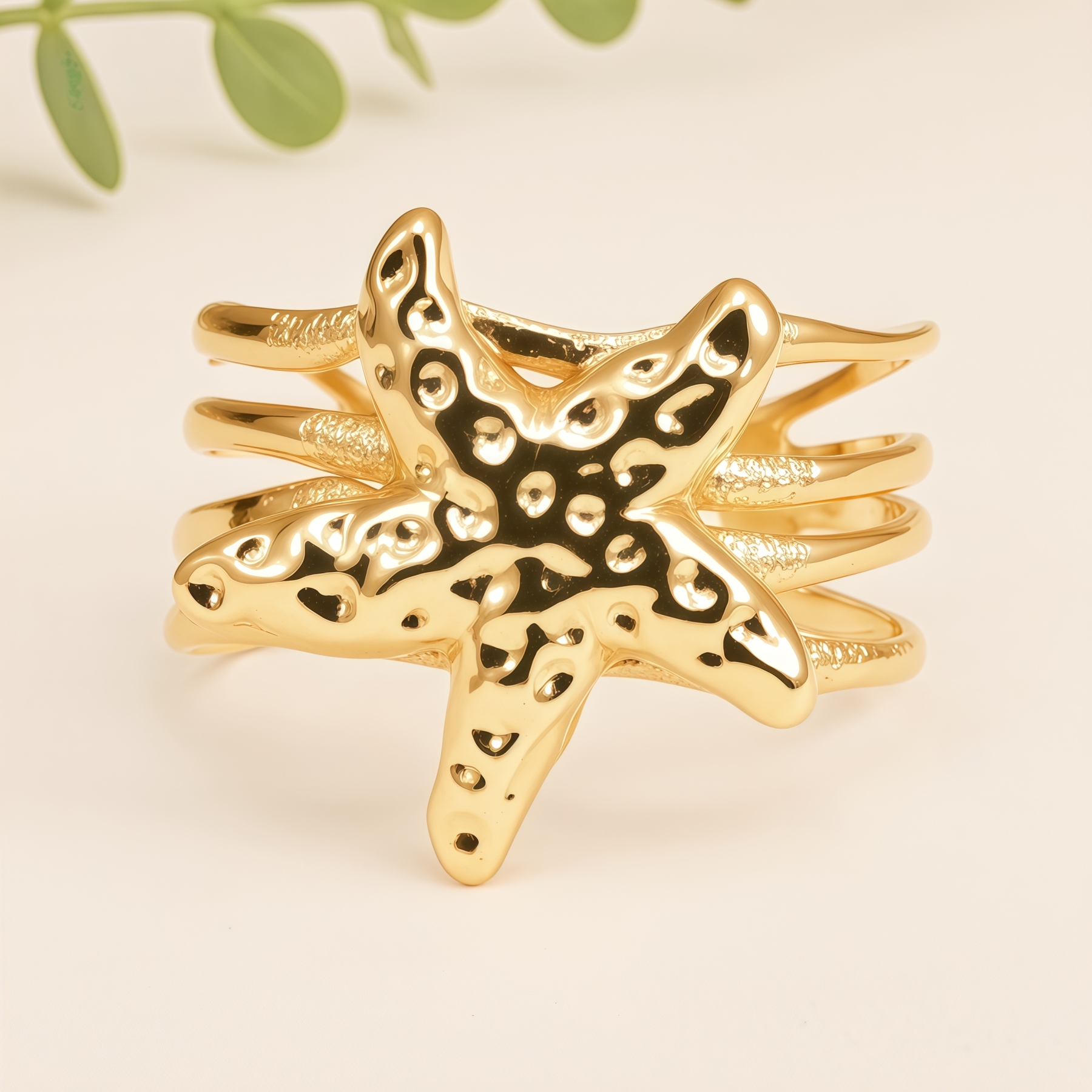 Starfish Open Cuff Stainless Steel Hypoallergenic Bracelet for Women