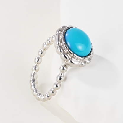 Vintage Round Gemstone Stainless Steel Women's Waterproof Ring丨K0186-JinBaoJewerly