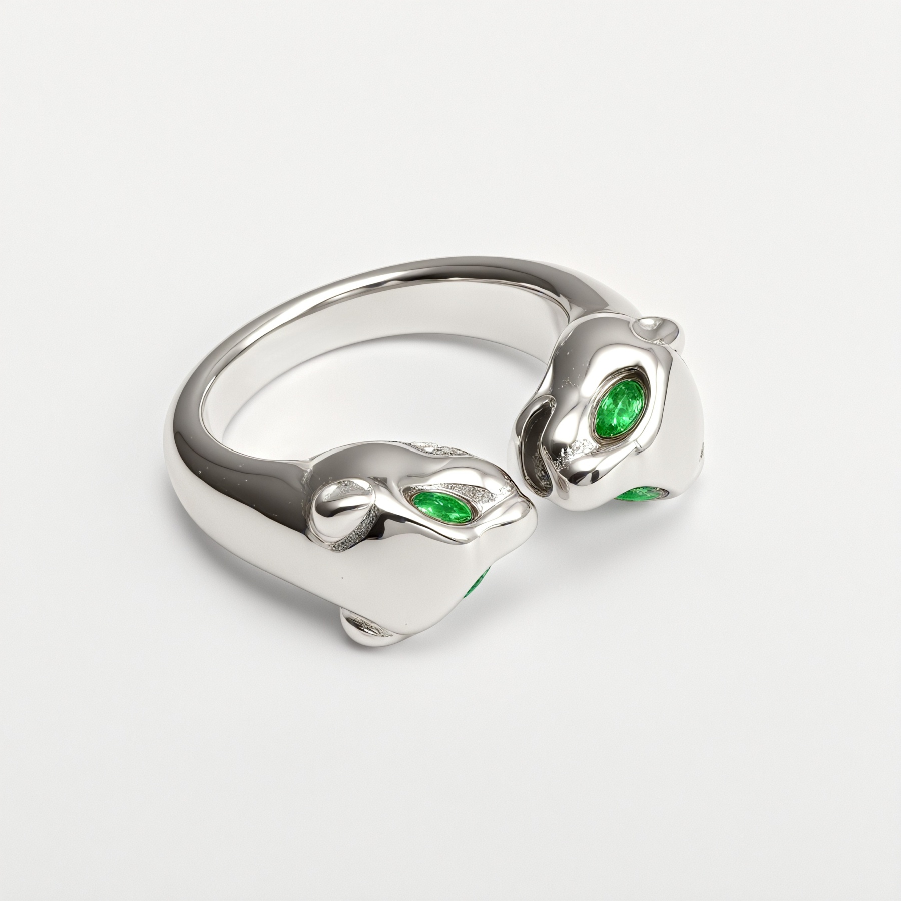 24K Gold Plated Stainless Steel Double - Panther Head Ring with Green Stones丨G006105-JinBaoJewerly