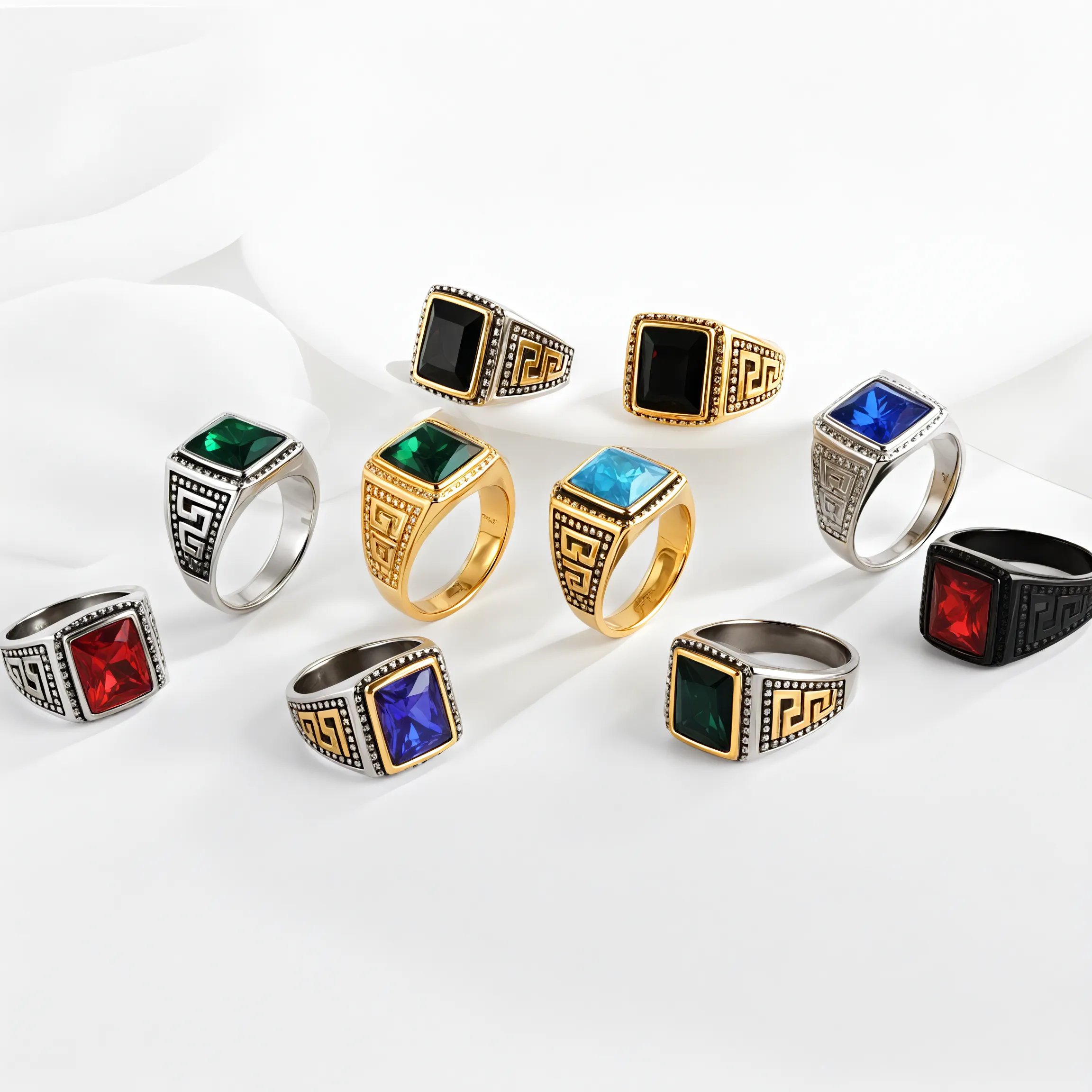 Vintage Stainless Steel Ring with Colored Gemstones Classic Fashion for Men | BL120-JinBaoJewerly