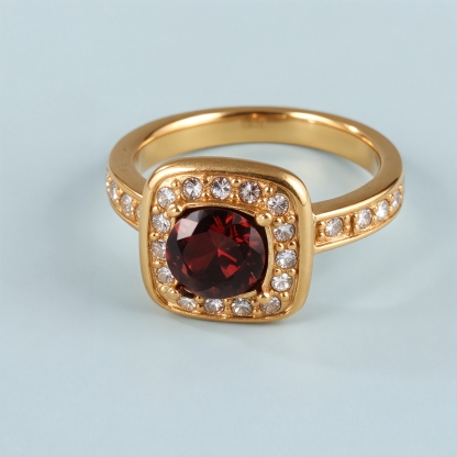 Gorgeous Square Ruby Diamond Stainless Steel Women's Waterproof Ring丨PL505J-JinBaoJewerly