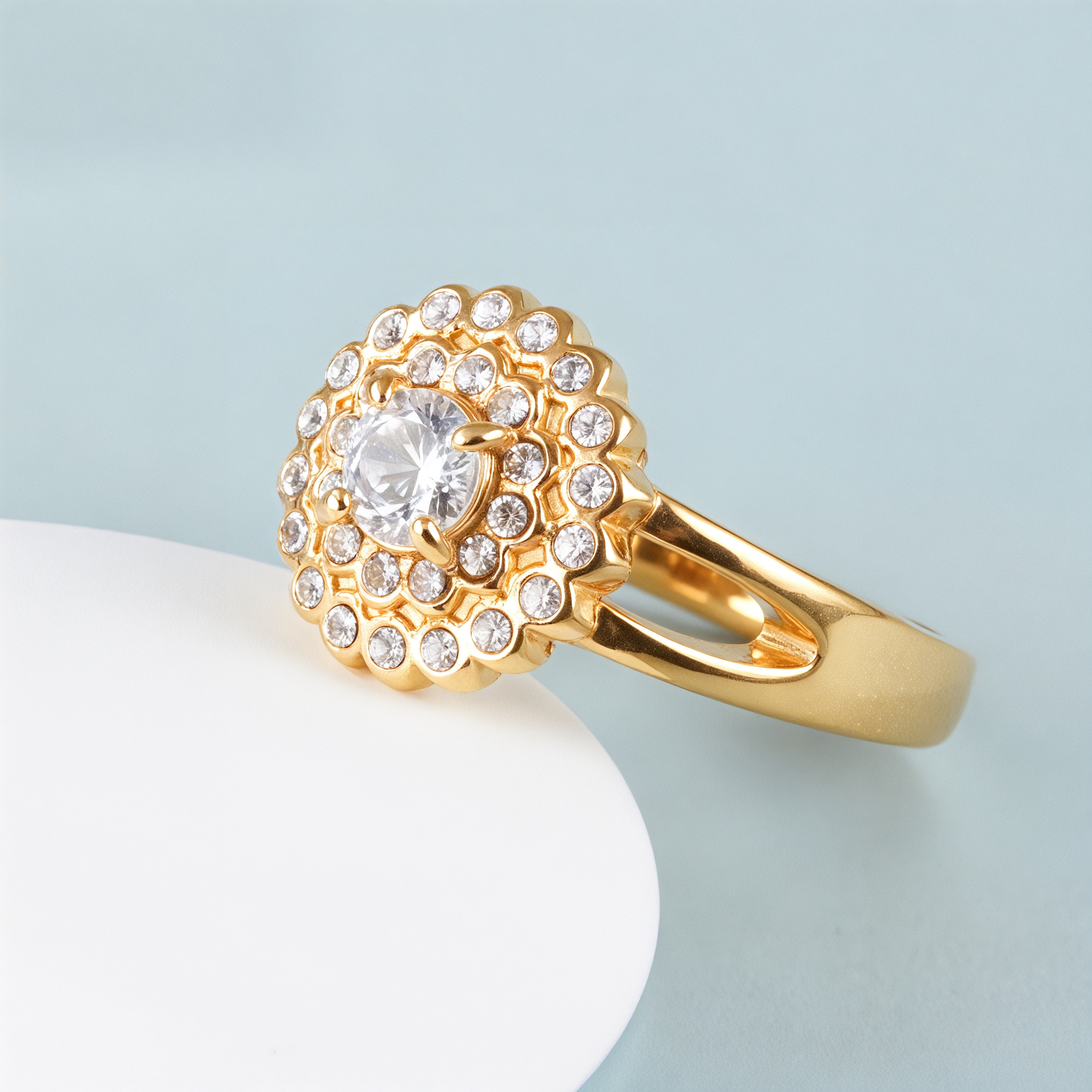 Gold Flower Diamond Large Size Women's Stainless Steel Waterproof Ring丨PL209-JinBaoJewerly
