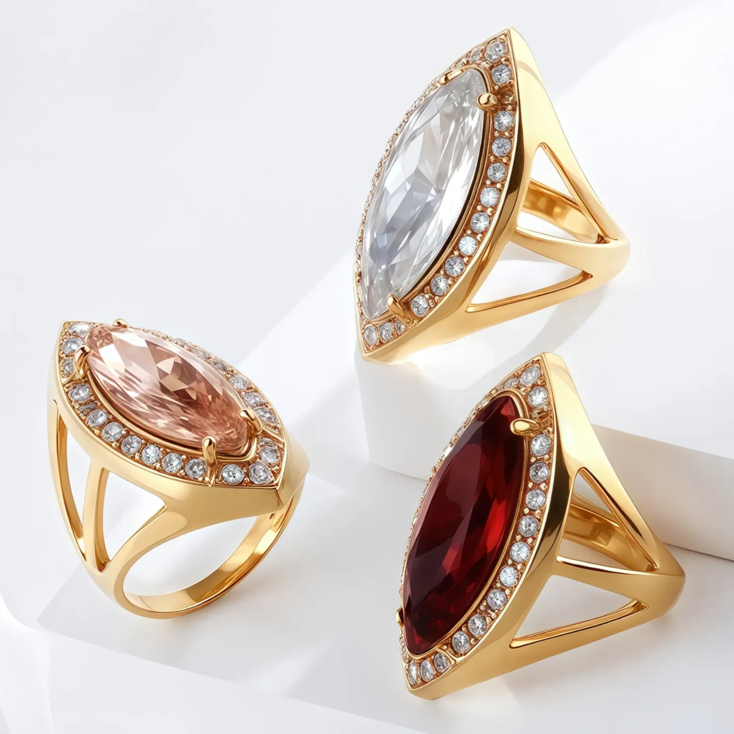 Luxurious Gemstone Stainless Steel Ring Golden Modern Design for Women | BL762-JinBaoJewerly