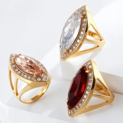 Luxurious Gemstone Stainless Steel Ring Golden Modern Design for Women | BL762-JinBaoJewerly