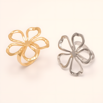 Stylish Women's Gold - and - Silver Hollow Floral - shaped Ring | G005614-JinBaoJewerly