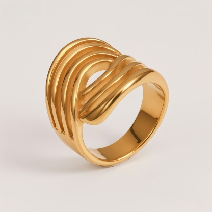 Geometric Layered Design Ring Women's Elegant Stainless Steel Ring | G00915