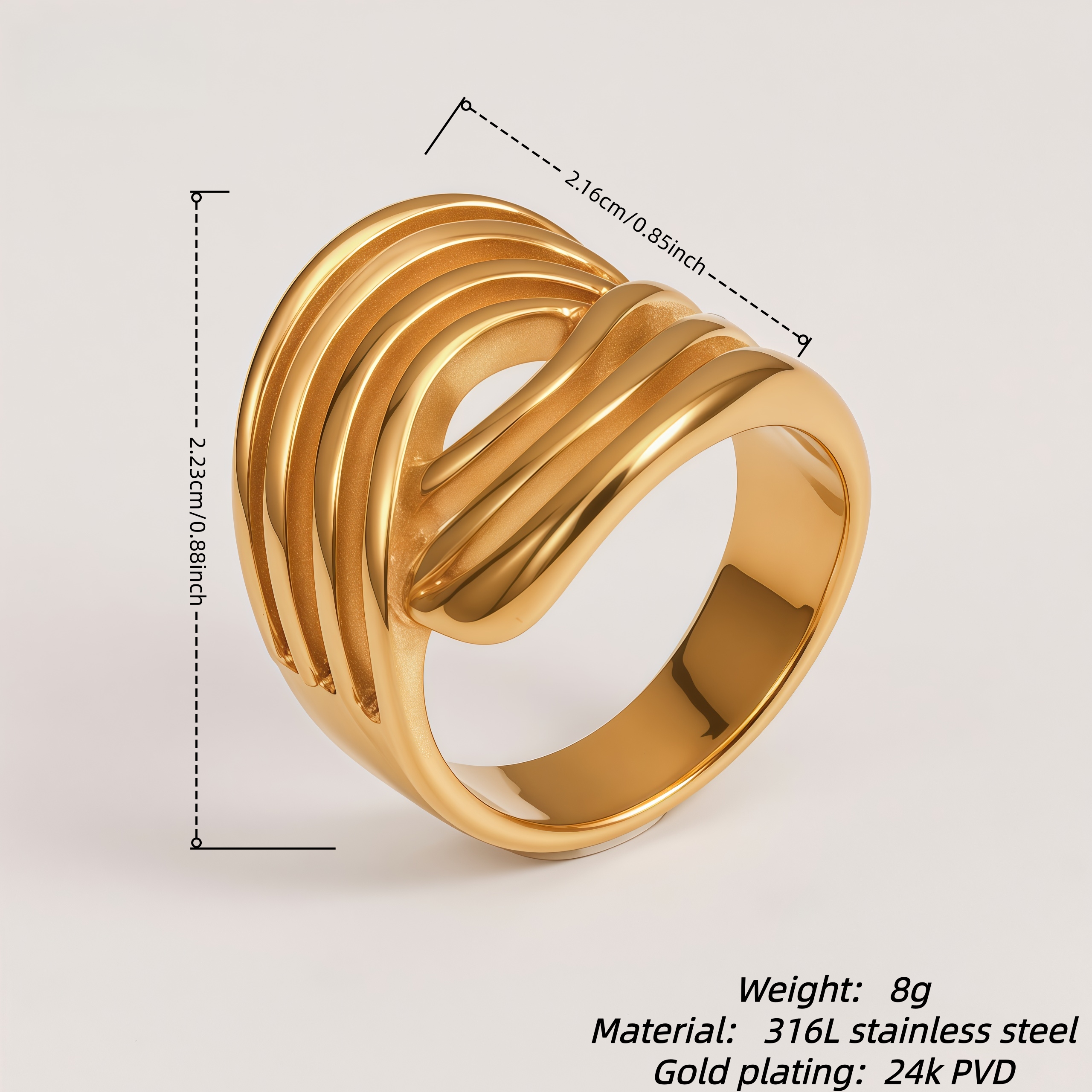 Geometric Layered Design Ring Women's Elegant Stainless Steel Ring | G00915