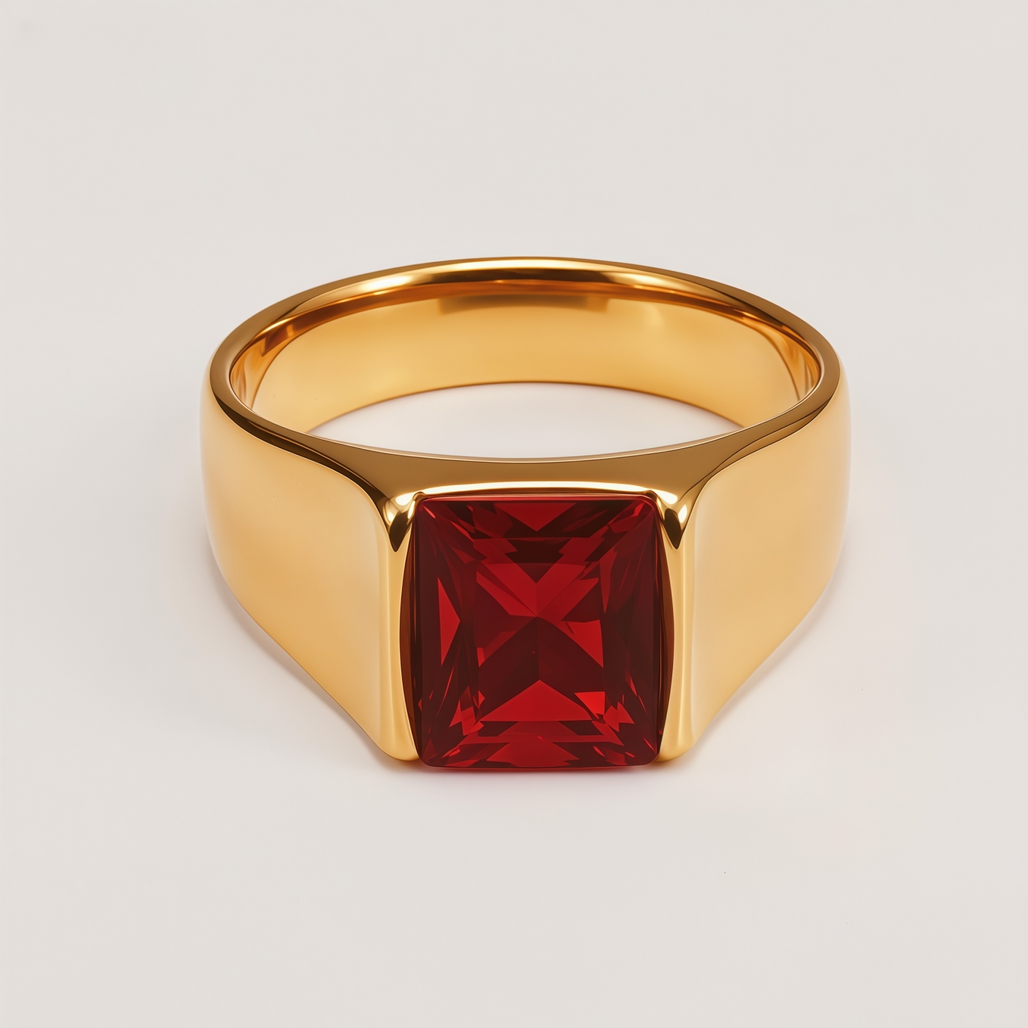 Men's Titanium Steel Gold-Plated Square Ruby-Style Ring | N00699J
