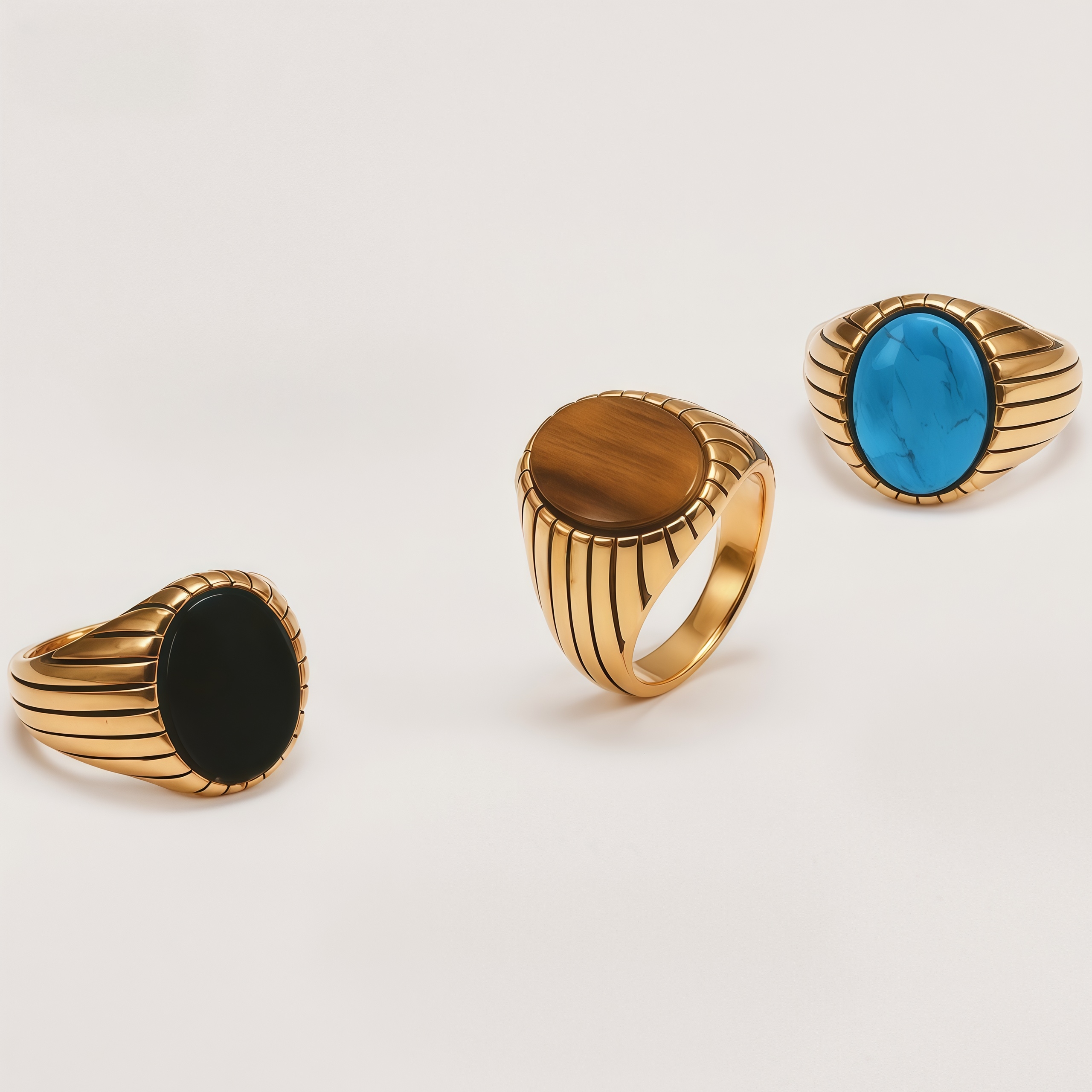 Vintage Gemstone Ring Men's Two-Tone Gold & Silver Stainless Steel Ring | K002193J