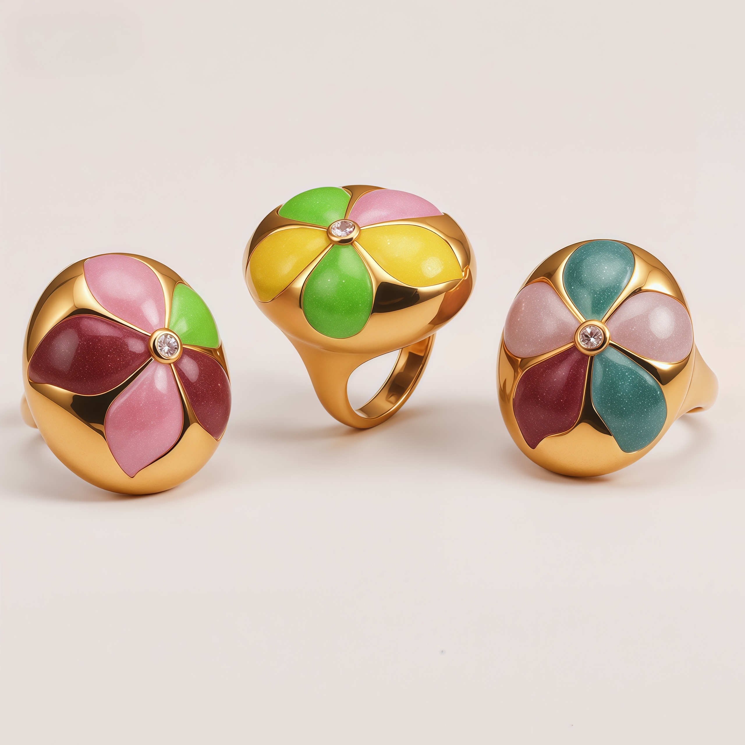 Stainless Steel 24K Block Enamel Flower Women's Ring | G004683J