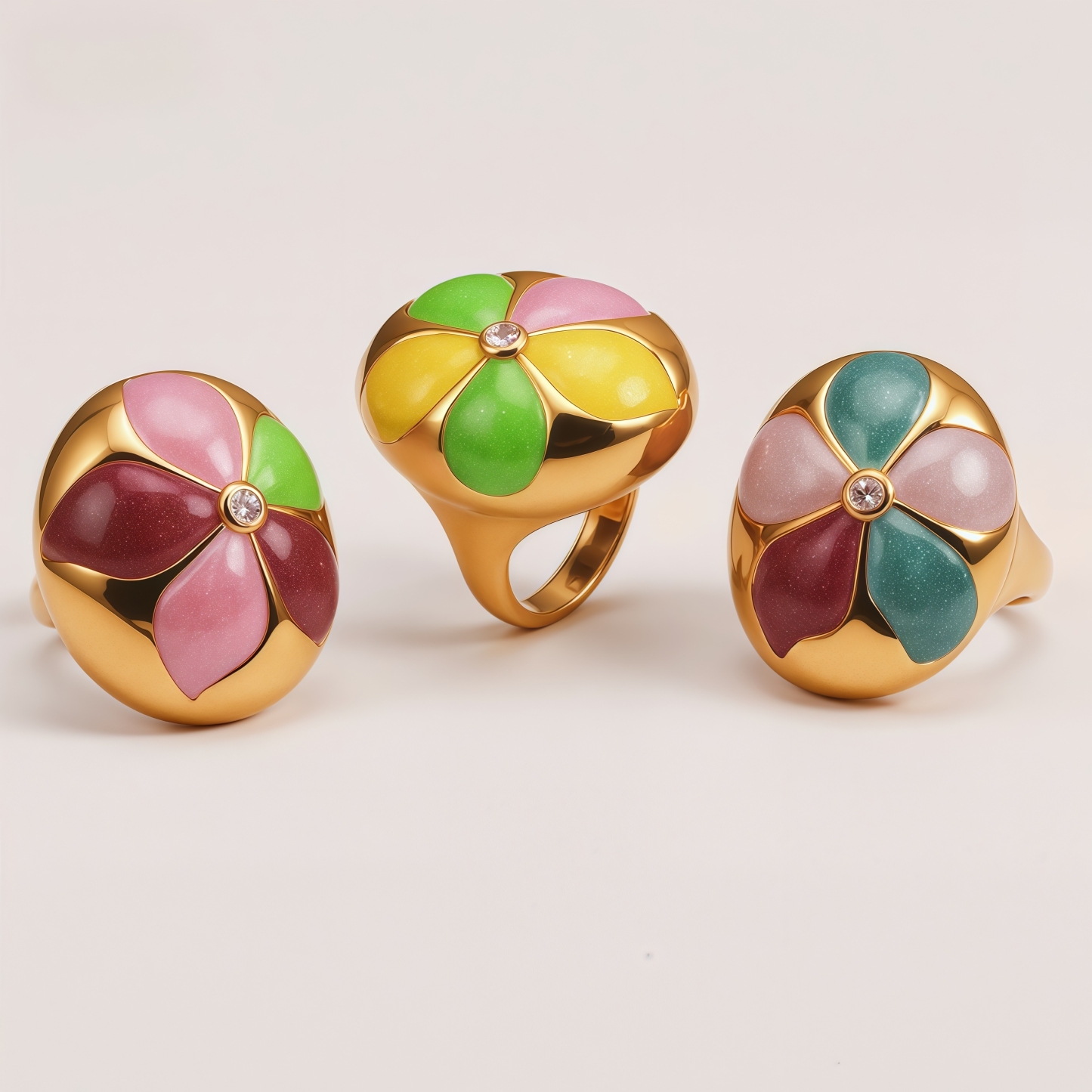 Stainless Steel 24K Block Enamel Flower Women's Ring | G004683J