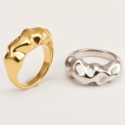 Minimalist Fashion Stainless Steel Irregular Textured Women's Ring | G004529