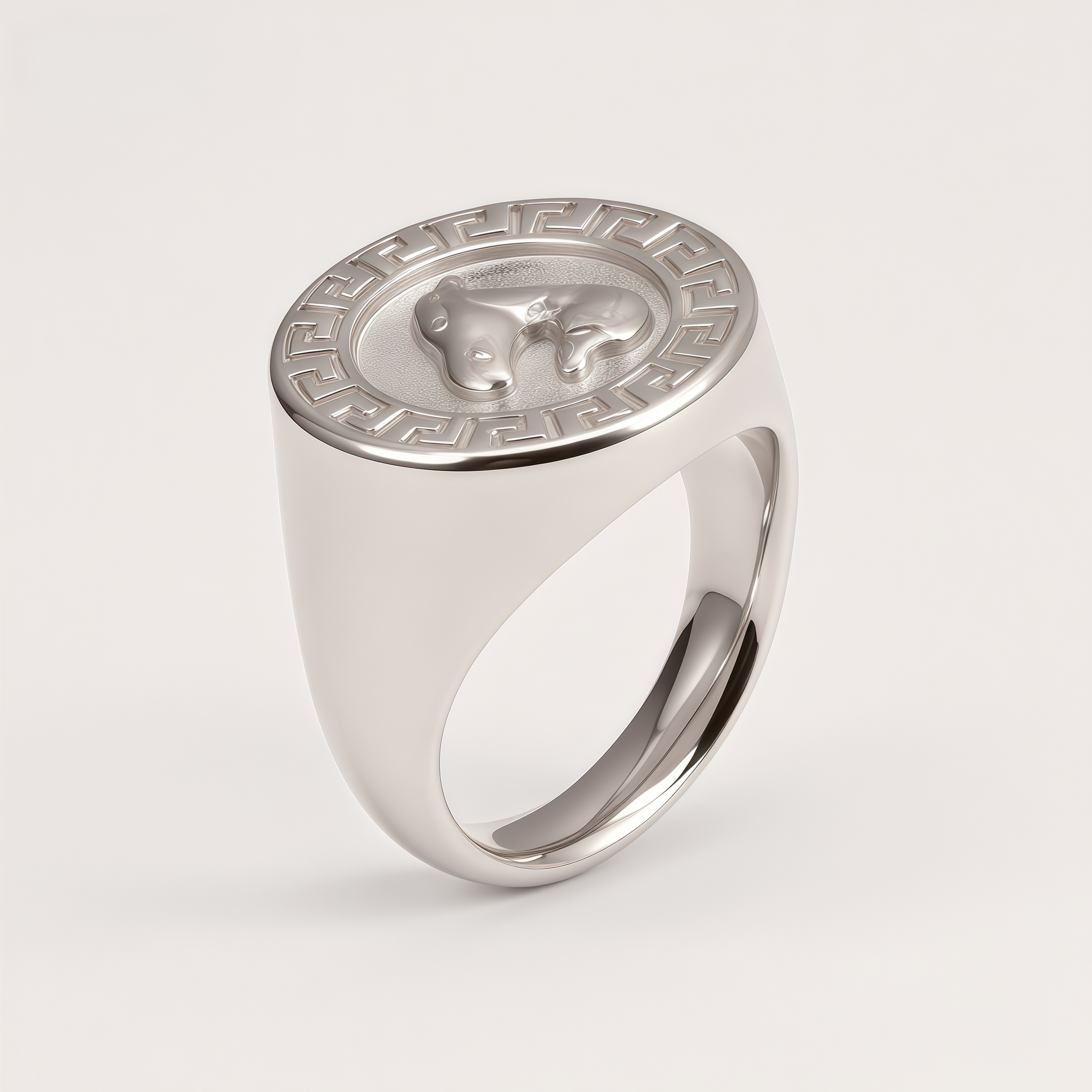 Vintage Horse Head Stainless Steel Greek Key Pattern Men's Ring | DZ1678