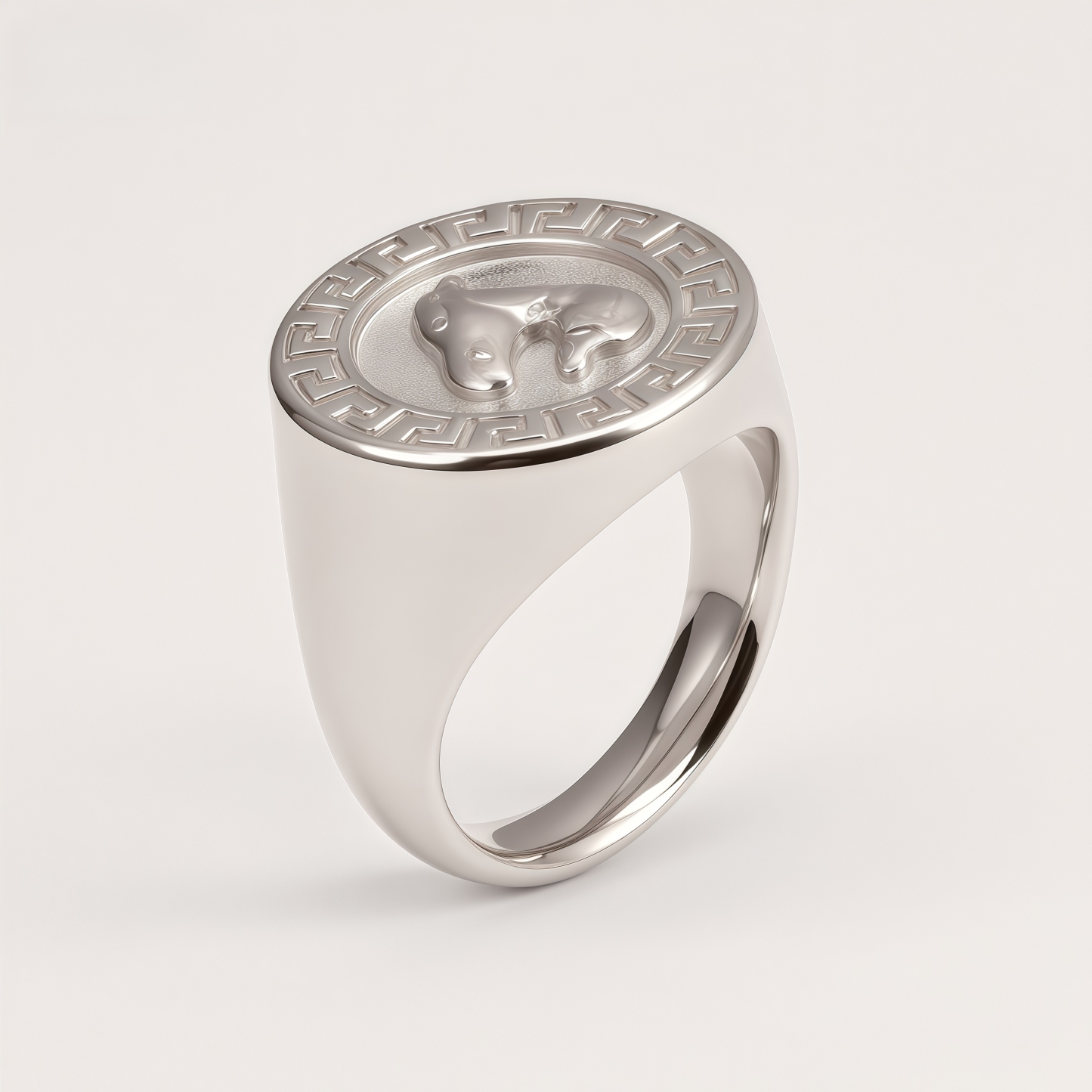 Vintage Horse Head Stainless Steel Greek Key Pattern Men's Ring | DZ1678