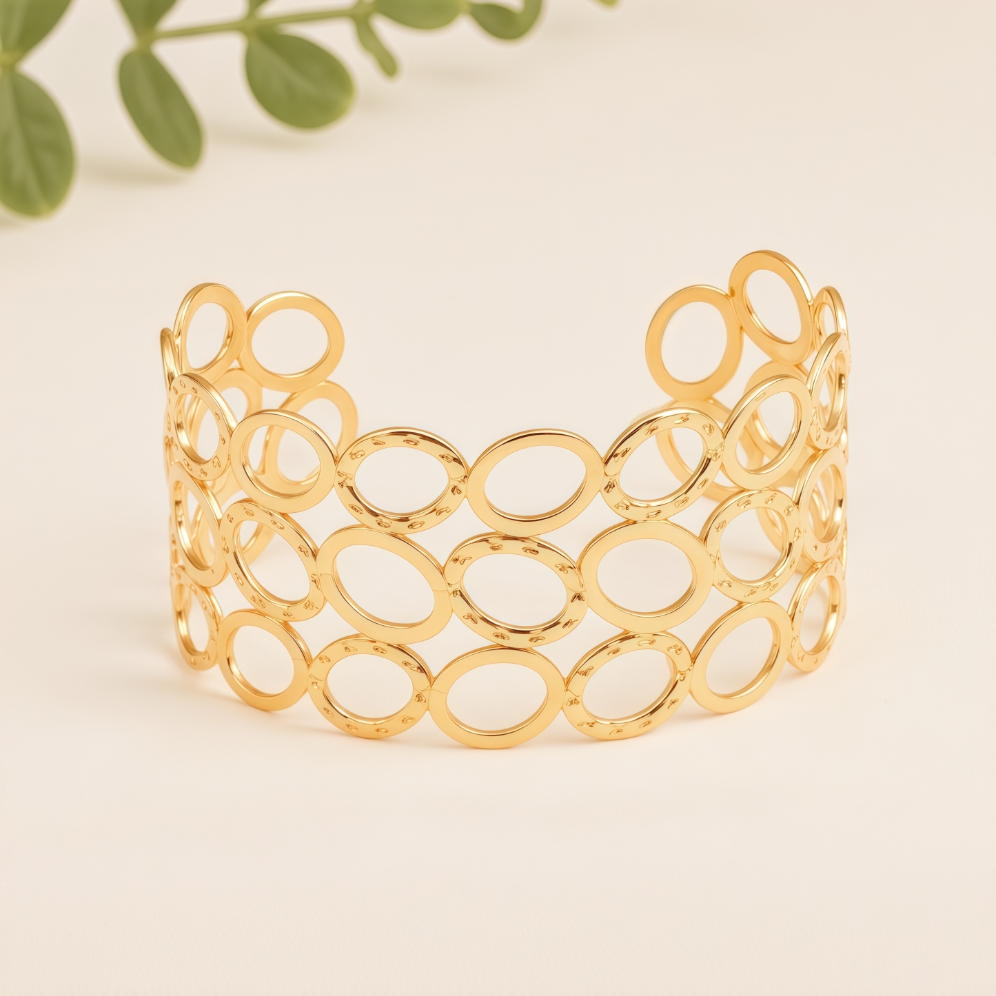 Vintage Engraved Oval Open Cuff Bracelet for Women