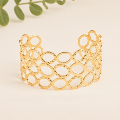 Vintage Engraved Oval Open Cuff Bracelet for Women