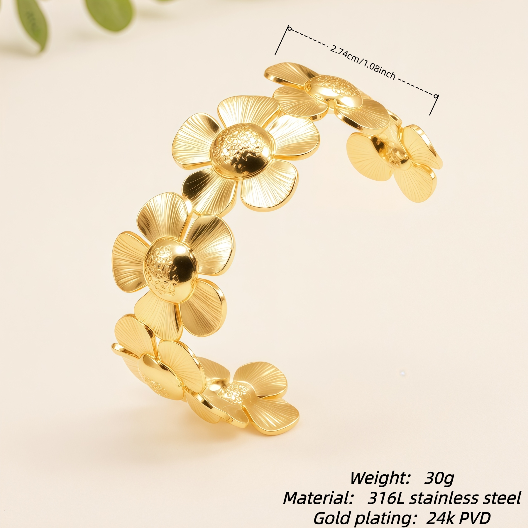 Luxury Flower Cuff Bracelet for Women