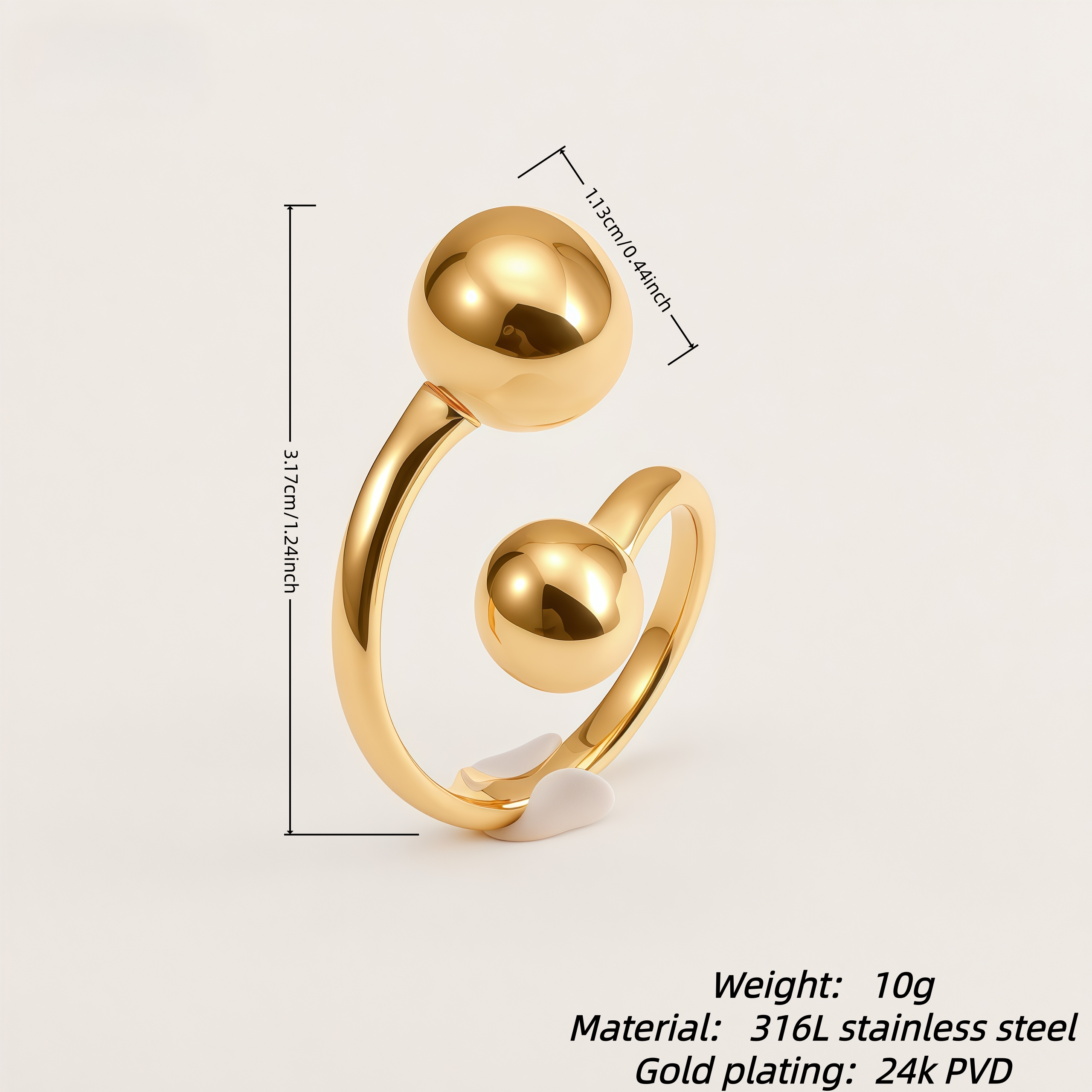 Double Ball Open Stainless Steel Ring for Women | G005099
