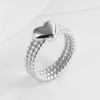 Heart-Shaped Woven Design Light Luxury Stainless Steel Couple Ring | N00530-JinBaoJewerly