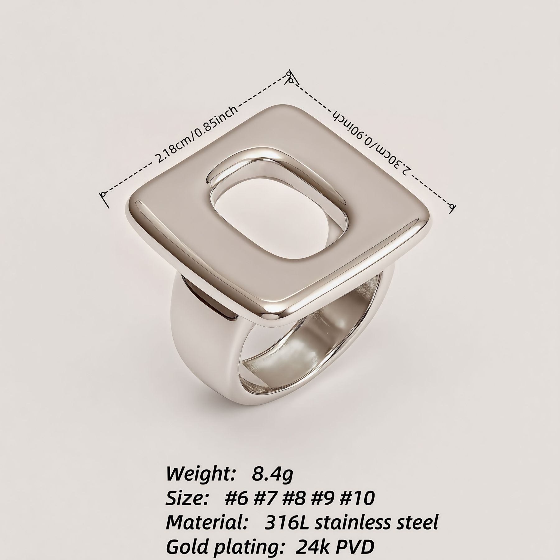 Stainless Steel Geometric Hollow-out Ring, Minimalist and Stylish, Adjustable, Unique Jewelry for Women | G004132-JinBaoJewerly