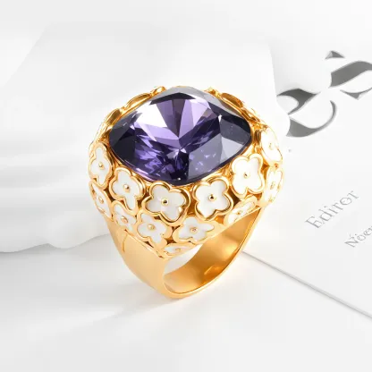 Vintage Inspired Flower Border Stainless Steel Gemstone Ring Women Ring | G004468-JinBaoJewerly