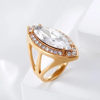 Luxurious Gemstone Stainless Steel Ring Golden Modern Design for Women | BL762-JinBaoJewerly