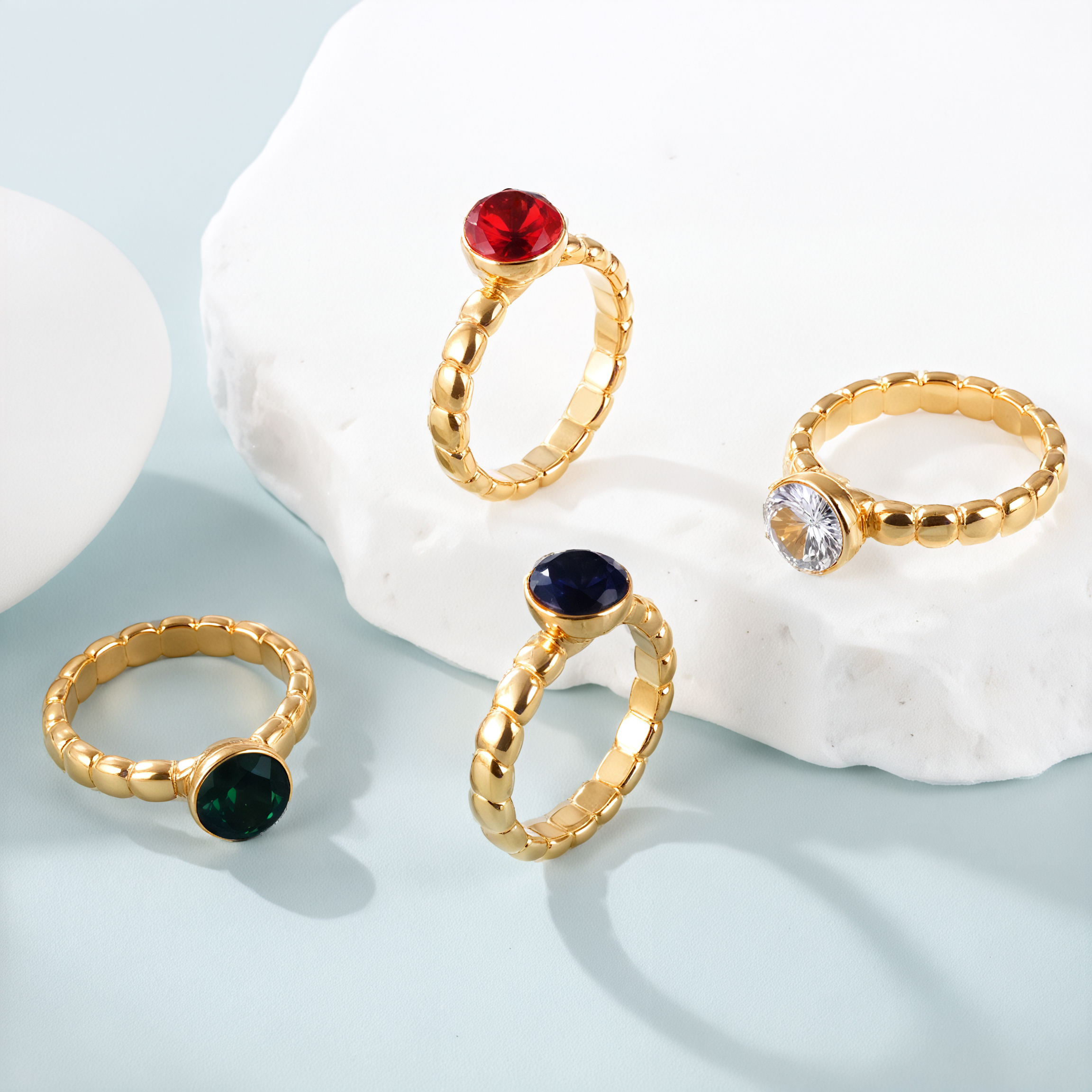 Daily Simple Round Gemstone Stainless Steel Women's Waterproof Ring丨PL956-JinBaoJewerly