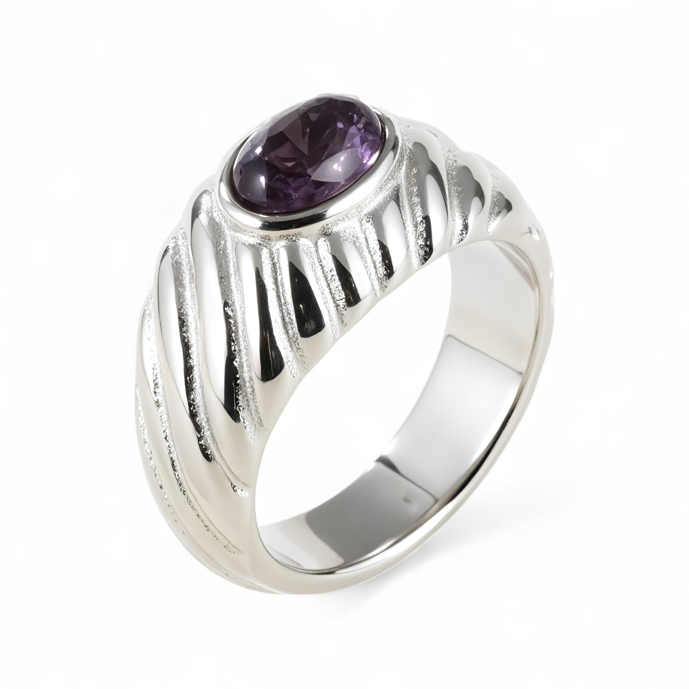 Simple Retro Inlaid Amethyst Stainless Steel Women's Waterproof Ring丨K00632-JinBaoJewerly