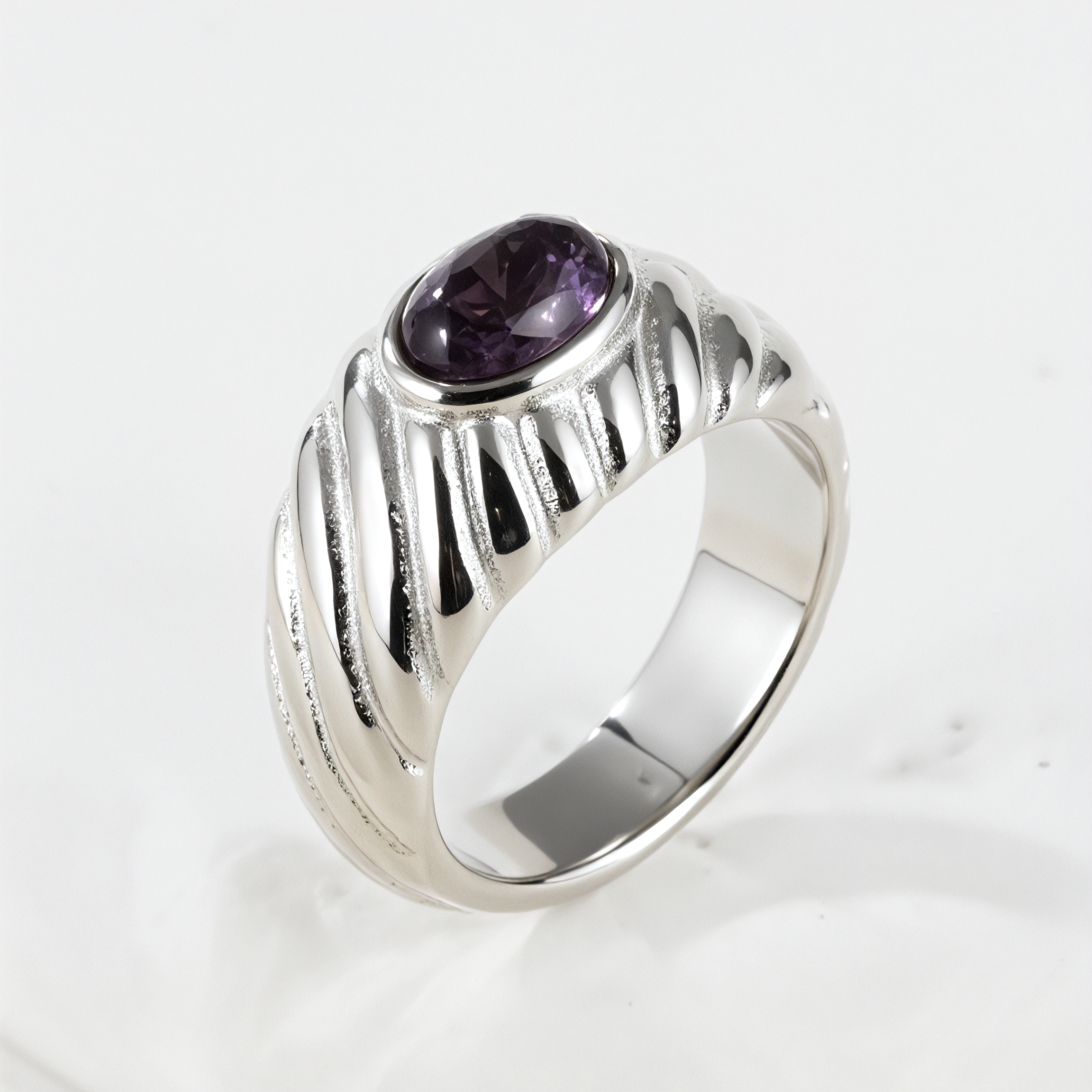 Simple Retro Inlaid Amethyst Stainless Steel Women's Waterproof Ring丨K00632-JinBaoJewerly