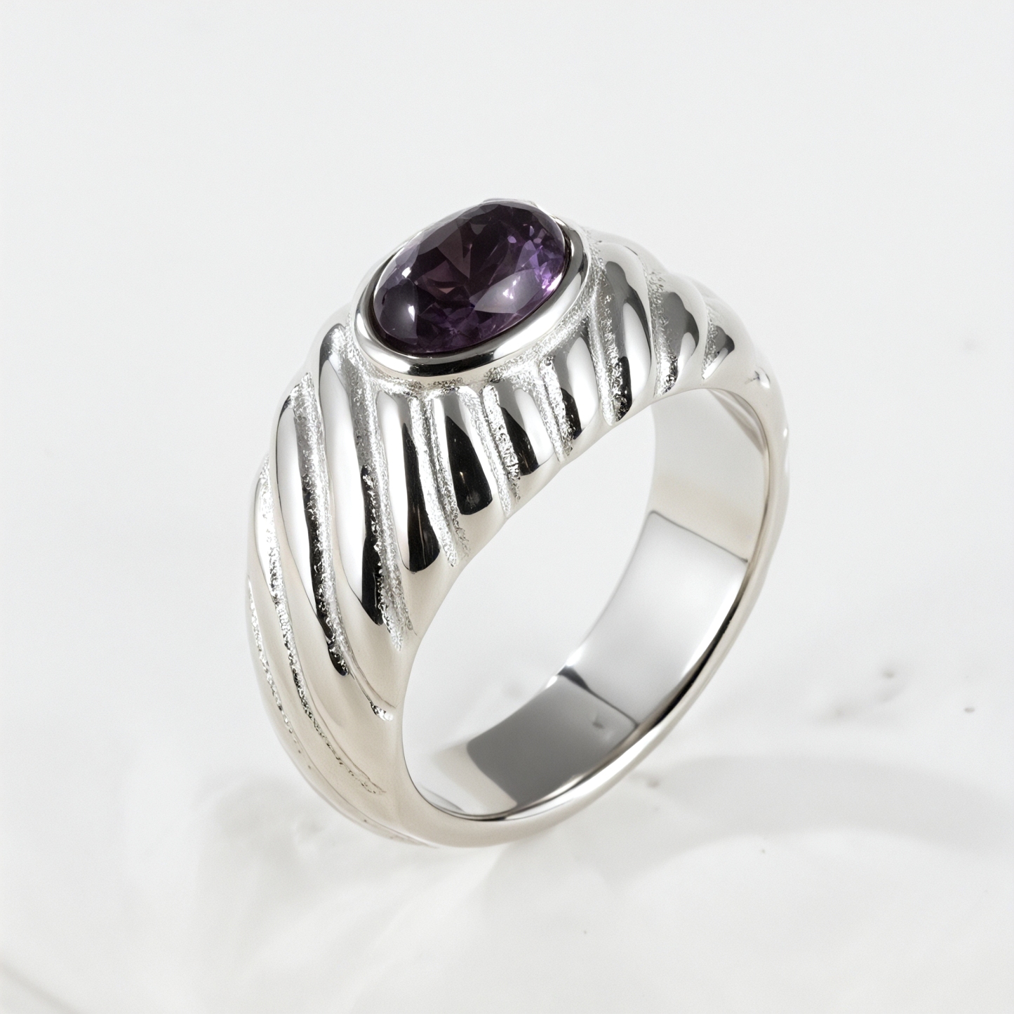 Simple Retro Inlaid Amethyst Stainless Steel Women's Waterproof Ring丨K00632-JinBaoJewerly